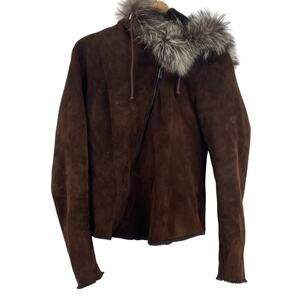 Great Greenlands Brown sherpa suede fur hood jacket
